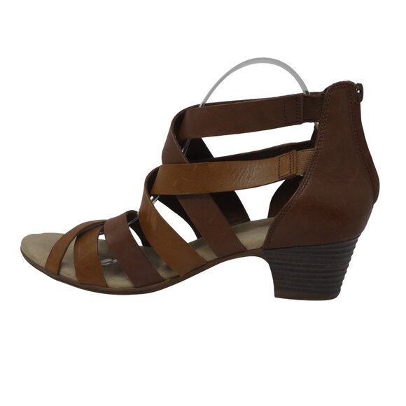 Clarks Valarie Dream Brown Leather Criss Cross Open Toe Heeled Sandals Womens 10 - Picture 3 of 13